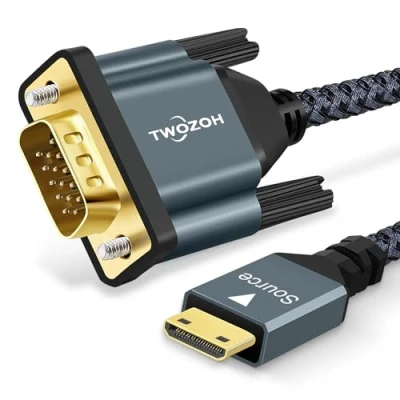 Afbeelding van Twozoh Mini HDMI naar VGA Kabel 1M, Vergulde Gevlochten (Mannelijk Mannelijk) Compatibel voor Ultrabooks, notebooks, Tablets, Camera&#039;s en camcorders