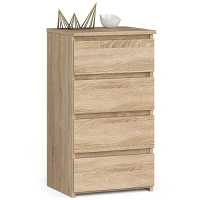 Afbeelding van AKORD Commode met 4 schuifladen, rolladen, ladekast, kledingkast, dressoir plank, robuust, universeel design, Sonoma eiken