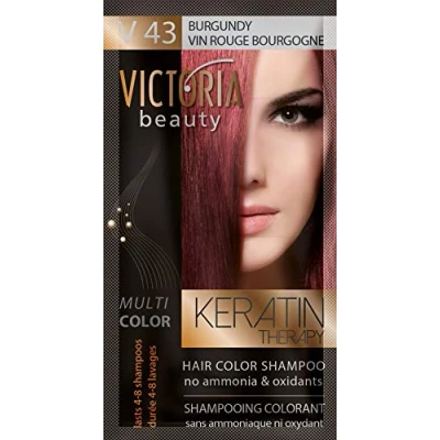 Afbeelding van Victoria Beauty Color shampoo voor gekleurd haar met keratine, kleurwashampoo, kleurshampoo zonder ammoniak en oxidanten, bordeauxrood (6 x 40 ml)