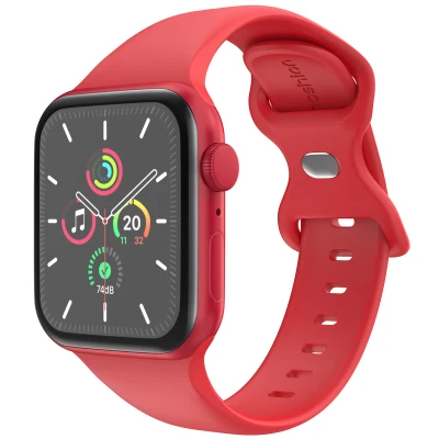 Afbeelding van Apple Watch Siliconen+ bandje Rood Geschikt voor Series 1/2/3/4/5/6/7/8/9/10/SE/Ultra/Ultra 2 (44/45/46/49 mm) Rose Maat M/L