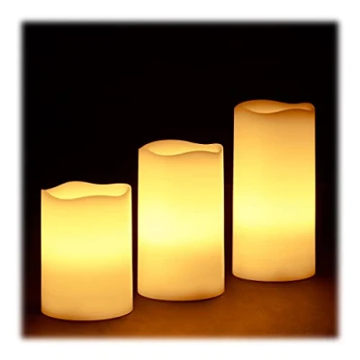 Afbeelding van Relaxdays LED kaarsen set van 3, echte was, flikkerend, op batterijen, Ø 7 cm, in 3 versch. groottes, crèmekleur