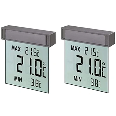 Afbeelding van TFA Dostmann Vision digitale raamthermometer, 30.1025, groot display met buitentemperatuur, zilver, 97 x 22 105 mm (l b h), set van 2 stuks