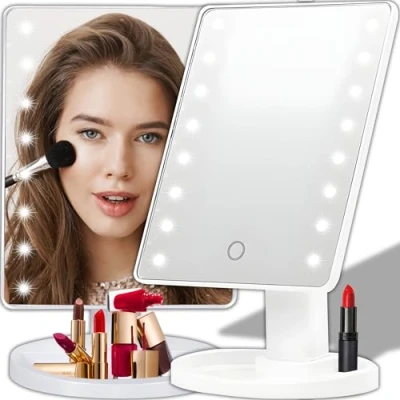 Afbeelding van Draaibare make upspiegel met ledverlichting, cosmeticaspiegel voor thuis en onderweg, up scheren, staande spiegel