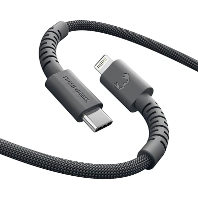 Afbeelding van FlexWave Siliconen gevlochten kabel USB C naar Lightning 70 cm Ultraflexibel Storm Grey