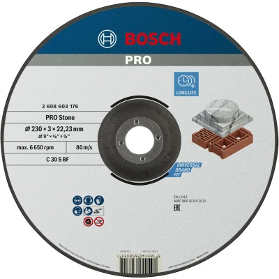 Afbeelding van Bosch Accessoires Doorslijpschijf gebogen Standard for Stone C 30 S BF, 230 mm, 22,23 3,0 mm 1 stuks 2608603176