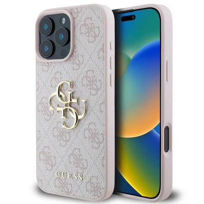 Afbeelding van Guess iPhone 16 Pro Backcover hoesje 4G PU big Logo Roze