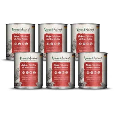 Afbeelding van Venandi Premium diervoer voor katten, kip, alleen eiwitbron, paté, graanvrij en in natuurlijke staat, 6 stuks (6 x 800 g)