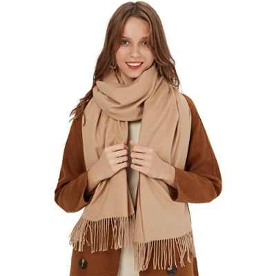 Afbeelding van MaaMgic Sjaal Dames Lente met Katoen, 40+ Kleuren Effen &amp; Geruite Pashmina xl Sjaals Stola, Beige licht kameel