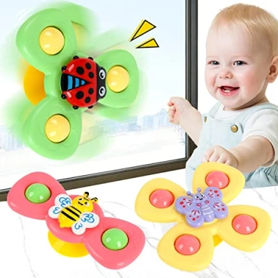 Afbeelding van Zuignap Spinner Speelgoed 3 Stuks Babybadspeelgoed met Bee Vlinder Lieveheersbeestje Patroon Verjaardagscadeautjes voor Jongens en Meisjes Douche Baby (A)