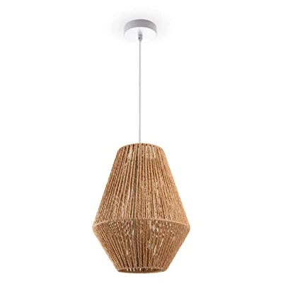 Afbeelding van Paco Home Pendellamp Rotan Eettafel Hanglamp Eetkamer Lamp E27 Papier Boho, Kleur:Natuur (Ø30cm), Lamptype__Kleur:Hanglamp Wit
