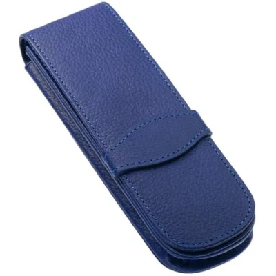 Afbeelding van ONLINE Lederen etui Classic voor 2 schrijfgerei, blauwe pennenetui met insteeklus en vakken, echt leer, balpenetui, pennenetui, schrijfetui, 14,5 x 4,5 2,5 cm, alle merken