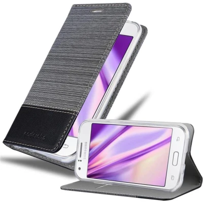 Afbeelding van Cadorabo Hoesje geschikt voor Samsung Galaxy J1 2015 in GRIJS ZWART Beschermhoes met magnetische sluiting, standfunctie en kaartvakje Book Case Cover Etui