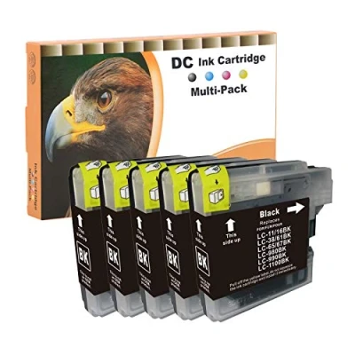 Afbeelding van D&amp;C 5 x 15 ml zwarte inktcartridges, compatibel met Brother LC 980/1100 voor MFC 6490CW 6890CDW 790CW 795CW 990CW J615W DCP 185C 383C 387C 395CN 585CW