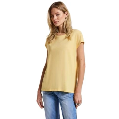 Afbeelding van Street One Basic damesshirt met tekst, botercrème geel, 38