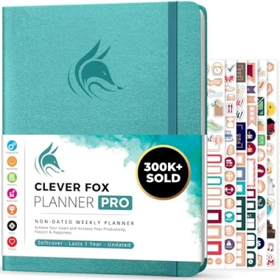 Afbeelding van Clever Fox Planner PRO Wekelijkse &amp; maandelijkse Life om de productiviteit, het tijdmanagement en behalen van uw doelen te verhogen Organizer, Ongedateerd, A4 Formaat Aquamarijn