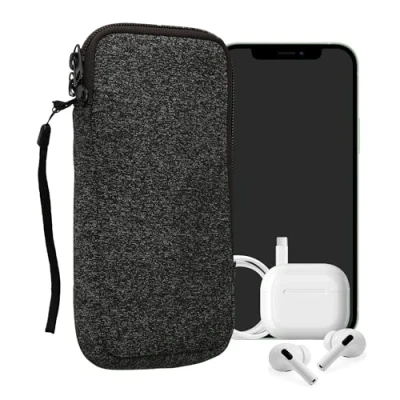Afbeelding van kwmobile telefoontasje universeel geschikt voor XXL 7&quot; smartphones 17,7 x 8,5 cm Hoesje met rits en polslusje In antraciet / wit