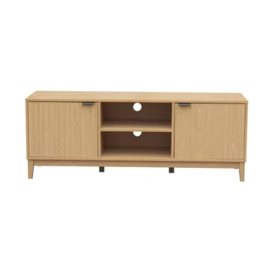 Afbeelding van Tv meubel met 2 open vakken en deuren geribbelde fronten L140 cm BOLOGNE