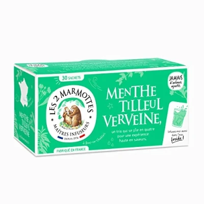 Afbeelding van Les 2 Marmottes Infusie munt linde ijzerkruid zachtheid en frisheid welzijn ontspanning voor de avond, 30 stuks