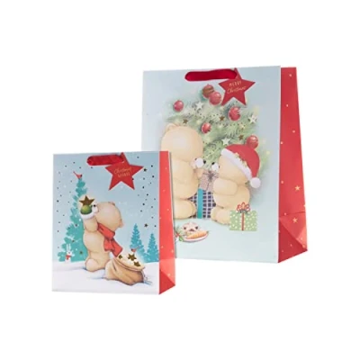 Afbeelding van Hallmark Geschenkzakjes, geschenkzakjes voor geschenken, 2 stuks, feestelijke motieven, Kerstmis, Forever Friends, beren, schattig, rood