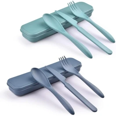 Afbeelding van 2 Sets Herbruikbare Bestek Set met Case, Travel Vork Mes Lepel Set, Draagbare Plastic voor Picknick School Kantoor Lunch (1)