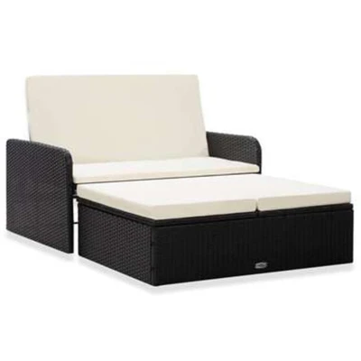 Afbeelding van 2 delige Loungeset met kussens poly rattan zwart