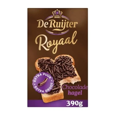 Afbeelding van De Ruijter Royaal Chocoladehagel extra puur 390 g Doos 9 pak