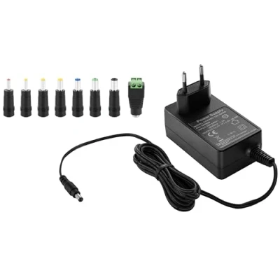 Afbeelding van Poppstar Universele AC DC Adapter 12V 3A (3000mA, 5,5/2,5mm) Voeding met 8 Holle Stekkers Set, 150cm