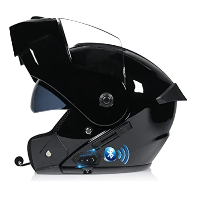 Afbeelding van Opklapbare Bluetooth Motorhelm Modulaire Integraalhelm met Dubbel Vizier DOT/ECE Goedgekeurd Microfoon voor Automatisch Beantwoorden Geïntegreerde Helm