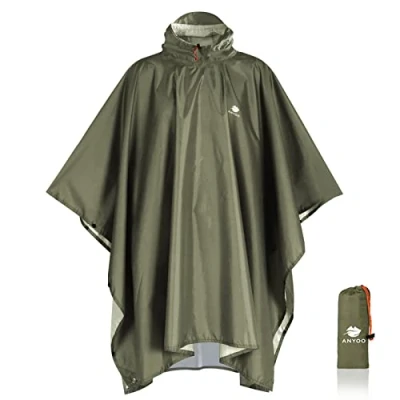 Afbeelding van Anyoo Lichte waterdichte regenjas poncho, herbruikbaar, ripstop, ademende multifunctionele met capuchon, opvouwbare beschermhoes, onderkant, ideaal voor buiten, camping, wandelen, vissen