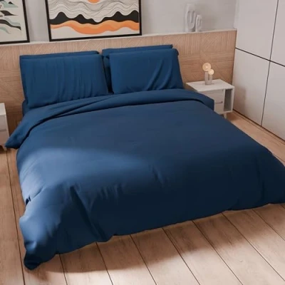 Afbeelding van PETTI Artigiani Italiani dekbedovertrek voor eenpersoonsbed, en kussenslopen van microvezel, effen, nachtblauw, 100% Made in Italy