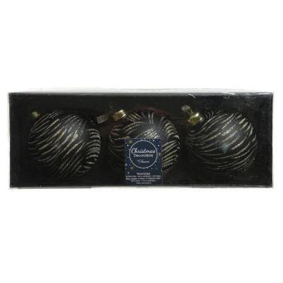 Afbeelding van Decoris Kerstballen 3 stuks brass zwart met goud 8 cm