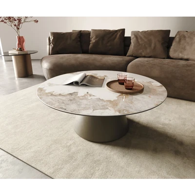 Afbeelding van DELIFE Salontafel Borna 100x100 cm keramiek Minas Melange wit beige frame conisch effect afwerking titanium