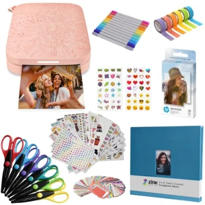 Afbeelding van HP Sprocket Draagbare Instant Fotoprinter, 2 x 3 inch, (Roze) Plakboek bundel