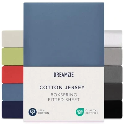 Afbeelding van Dreamzie Boxspring Hoeslaken 180x200 cm 200x200 cm, 100% katoenjersey, matrashoogte tot 37 hypoallergeen, Oeko Tex, blauw