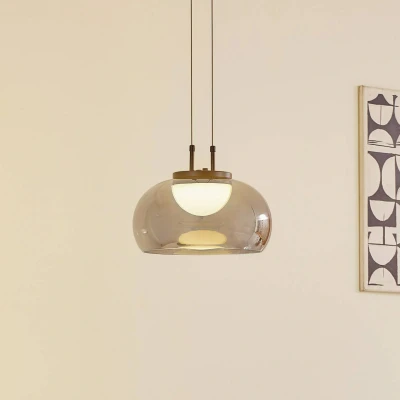 Afbeelding van Lucande hanglamp 1licht Glas, ijzer, PPC rookgrijs, zwart Inclusief lichtbron