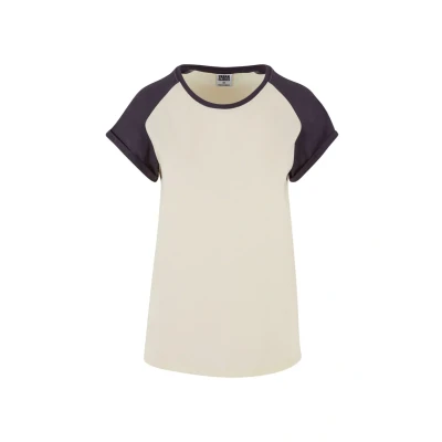 Afbeelding van Urban Classics Contrast Raglan Tshirt print, Dames, Maat: 3XL, Whitesand purplenight