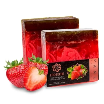 Afbeelding van Panu Soaps Aardbei Veganistische douchezeep voor alle huidtypes Natuurzeep als vaste douchegel en shampoo Premium Zeepstaaf