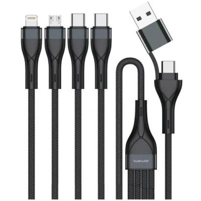 Afbeelding van 4smarts 4 in 2 Oplaad Kabel USB C/Lightning/Micro 1.2 Meter Zwart
