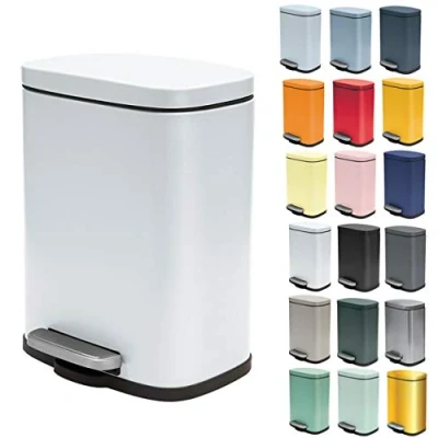 Afbeelding van Spirella Pedaalemmer Venice wit 5 liter metaal L21 x H30 cm soft close toilet/badkamer Pedaalemmers