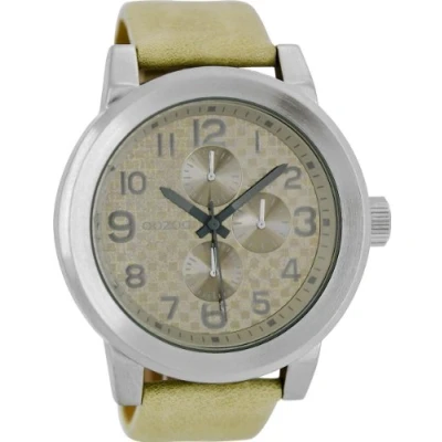 Afbeelding van OOZOO Timepieces Zilverkleurige horloge met beige leren band C5581