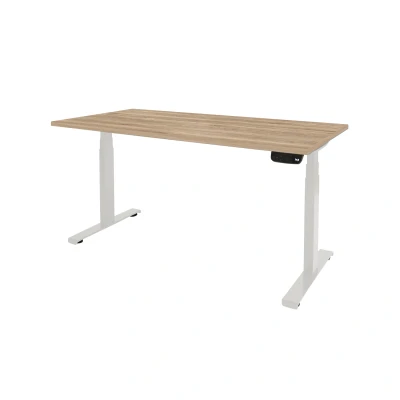 Afbeelding van Dextro plus zit/sta 200x80cm, electrisch hoogte verstelbare werkplek, T poot frame. Frame kleur wit (RAL9010) en blad Honey Castello.