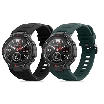 Afbeelding van kwmobile 2x horlogebandjes geschikt voor Huami Amazfit T Rex / Pro bandje Smartwatch bandjes van TPU Activity tracker horloge band in zwart donkergroen