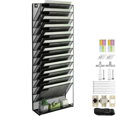 Afbeelding van IOUGDSEC 13 Tier A4 Mesh Opknoping Muur Bestand Houder Tijdschrift Document Mail Organizer Magazine Opslag Rack, Duurzaam Metalen Archiefopslag Brief Trays Desktop File