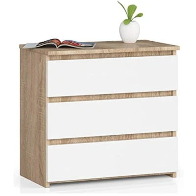 Afbeelding van AKORD Commode CL 3 met laden voor de woonkamer slaapkamer kast kantoor werkkamer modern functioneel design 60 x h 57 d 35 cm, gewicht 26 kg Sonoma eiken/wit