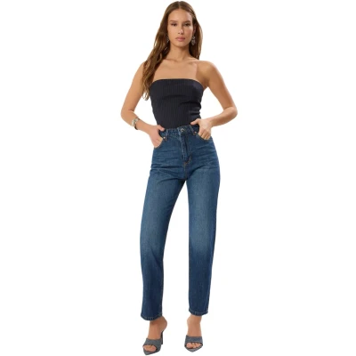 Afbeelding van Trendyol Donkerblauwe Hoge Taille Rechte Jeans Twoss23Je00089