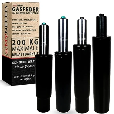 Afbeelding van MYNEEED Gasveer voor bureaustoel, gasveer, belastbaar tot 200 kg, gasdrukdemper draaistoel, managersstoel, kruk, gasveerzuil, standbuis, lengte: 230 mm, zwart