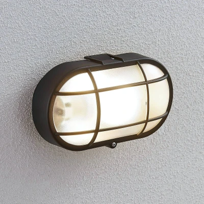 Afbeelding van Lindby Wandlamp buiten 1licht kunststof H: 12.8 cm E27 zwart (RAL 9005), gesatineerd