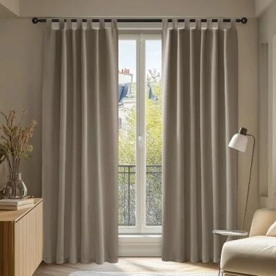 Afbeelding van Deconovo Verduisterende Lussengordijn, Taupe, 2 stuks, Kant en Klaar, Ondoorzichtige Thermogordijn voor Woonkamer, Slaapkamer, 140x245 cm (B x H)