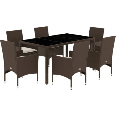 Afbeelding van vidaXL 7 delige Tuinset met kussens poly rattan en glas bruin