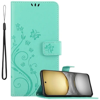 Afbeelding van Cadorabo Hoesje geschikt voor Realme C75 in BLOEMEN TURKOOIS Beschermhoes bloemmotief met magnetische sluiting, standfunctie en kaartsleuven Book Case Cover Etui
